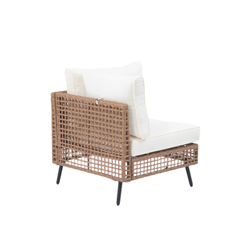 Rear angled view of natural brown wicker modular patio sofa chair