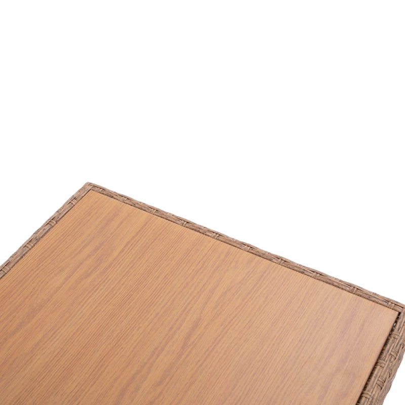 Wood-look square outdoor coffee tabletop with warm brown finish