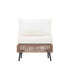 Front view of armless wicker sectional sofa module with beige cushions