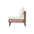 Side profile of outdoor rattan sofa seat with thick beige back cushion