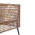 Rear view of open-weave wicker sofa backrest with square-grid pattern