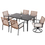 7 piece patio dining set with swivel chairs, four fixed wicker chairs and rectangular table