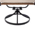 Black circular pedestal base and swivel mechanism of wicker outdoor dining chair