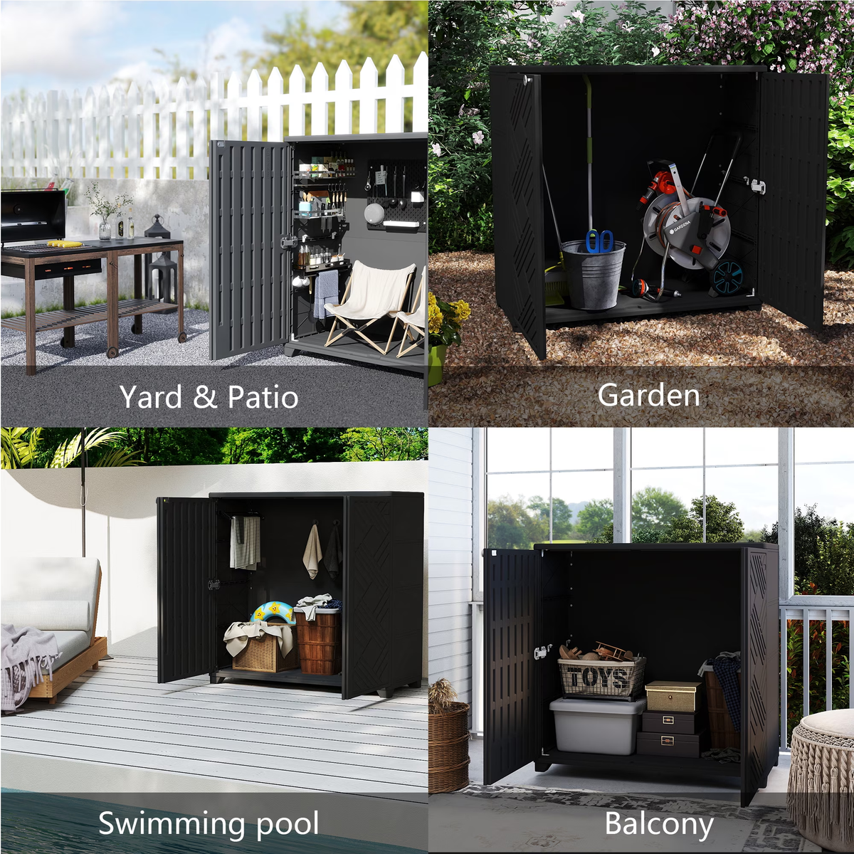 Yardgrace 34" Corner Outdoor Storage Cabinet, Weatherproof Resin Diamond Shed for Small Spaces, Black Or White
