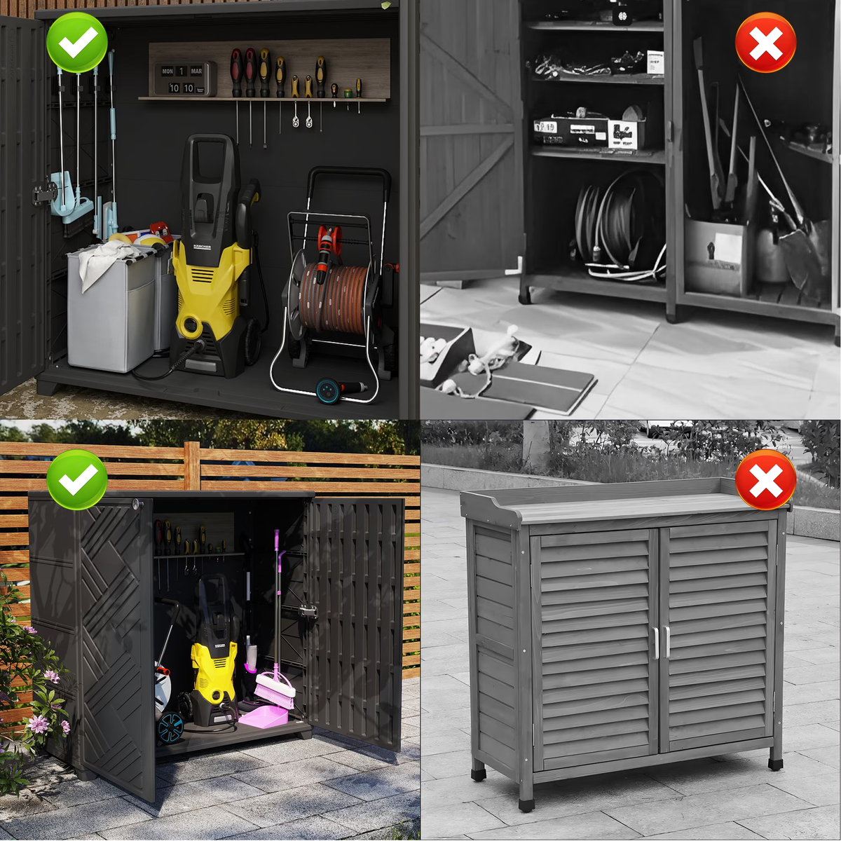 Yardgrace 34" Corner Outdoor Storage Cabinet, Weatherproof Resin Diamond Shed for Small Spaces, Black Or White