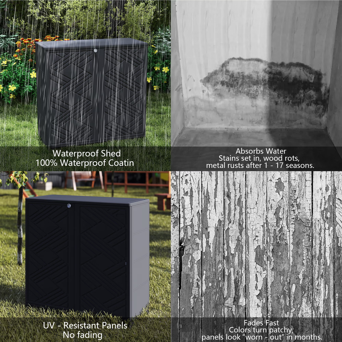 Yardgrace 34" Corner Outdoor Storage Cabinet, Weatherproof Resin Diamond Shed for Small Spaces, Black Or White