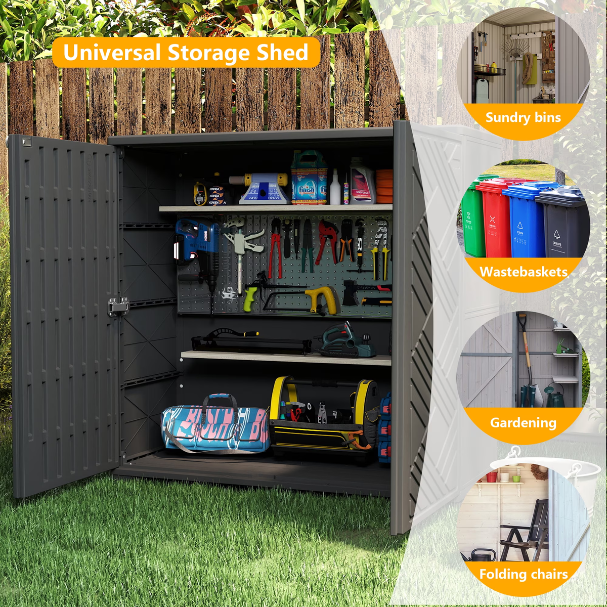 Yardgrace 34" Corner Outdoor Storage Cabinet, Weatherproof Resin Diamond Shed for Small Spaces, Black Or White