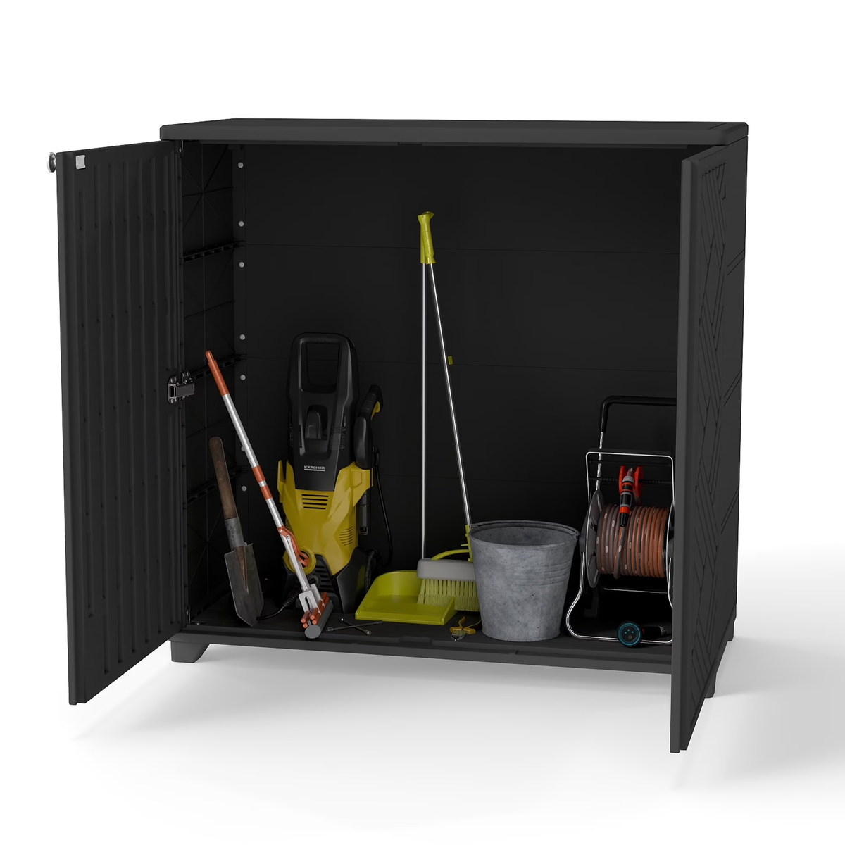 Yardgrace 34" Corner Outdoor Storage Cabinet, Weatherproof Resin Diamond Shed for Small Spaces, Black Or White