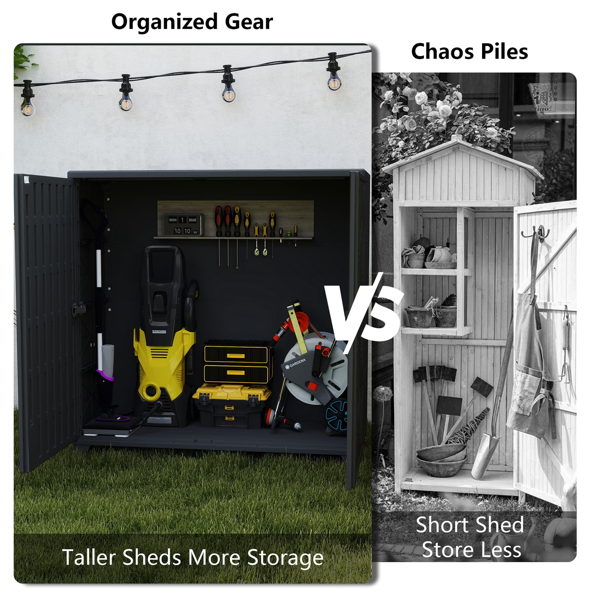 Yardgrace 34" Corner Outdoor Storage Cabinet, Weatherproof Resin Diamond Shed for Small Spaces, Black Or White