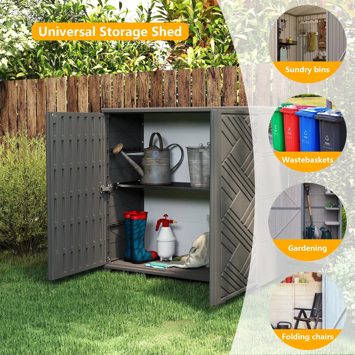 Yardgrace 34" Corner Outdoor Storage Cabinet, Weatherproof Resin Diamond Shed for Small Spaces, Black Or White