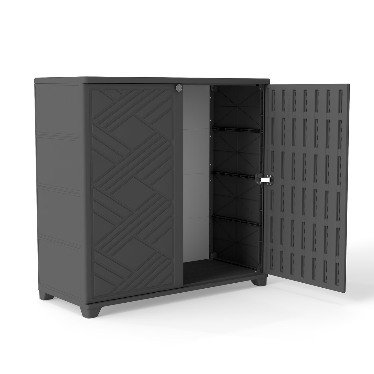 Yardgrace 34" Corner Outdoor Storage Cabinet, Weatherproof Resin Diamond Shed for Small Spaces, Black Or White