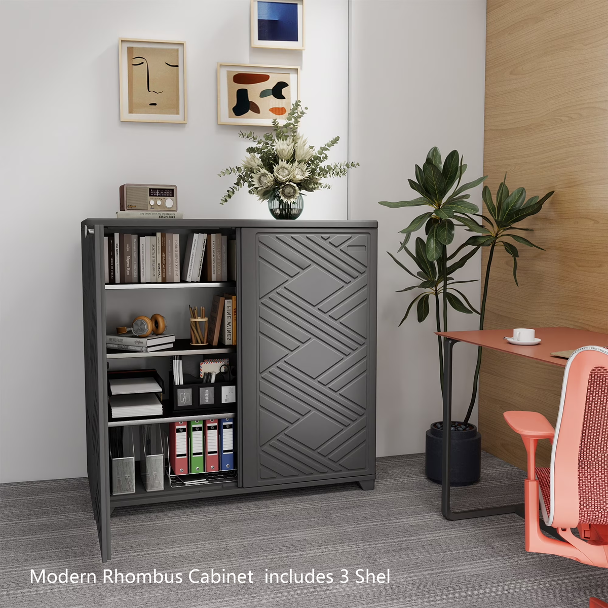 Yardgrace 34" Corner Outdoor Storage Cabinet, Weatherproof Resin Diamond Shed for Small Spaces, Black Or White