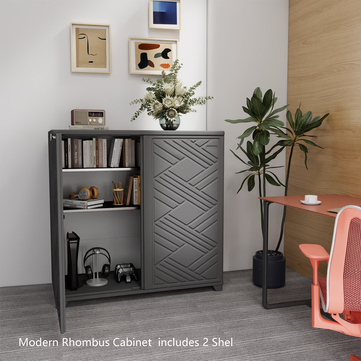 Yardgrace 34" Corner Outdoor Storage Cabinet, Weatherproof Resin Diamond Shed for Small Spaces, Black Or White