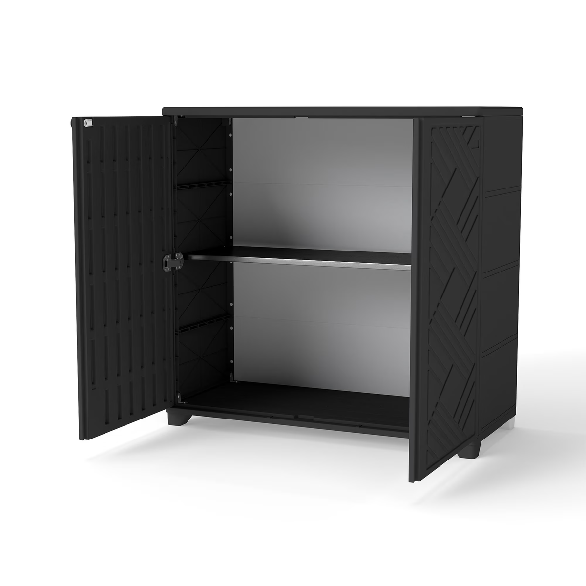 Yardgrace 34" Corner Outdoor Storage Cabinet, Weatherproof Resin Diamond Shed for Small Spaces, Black Or White