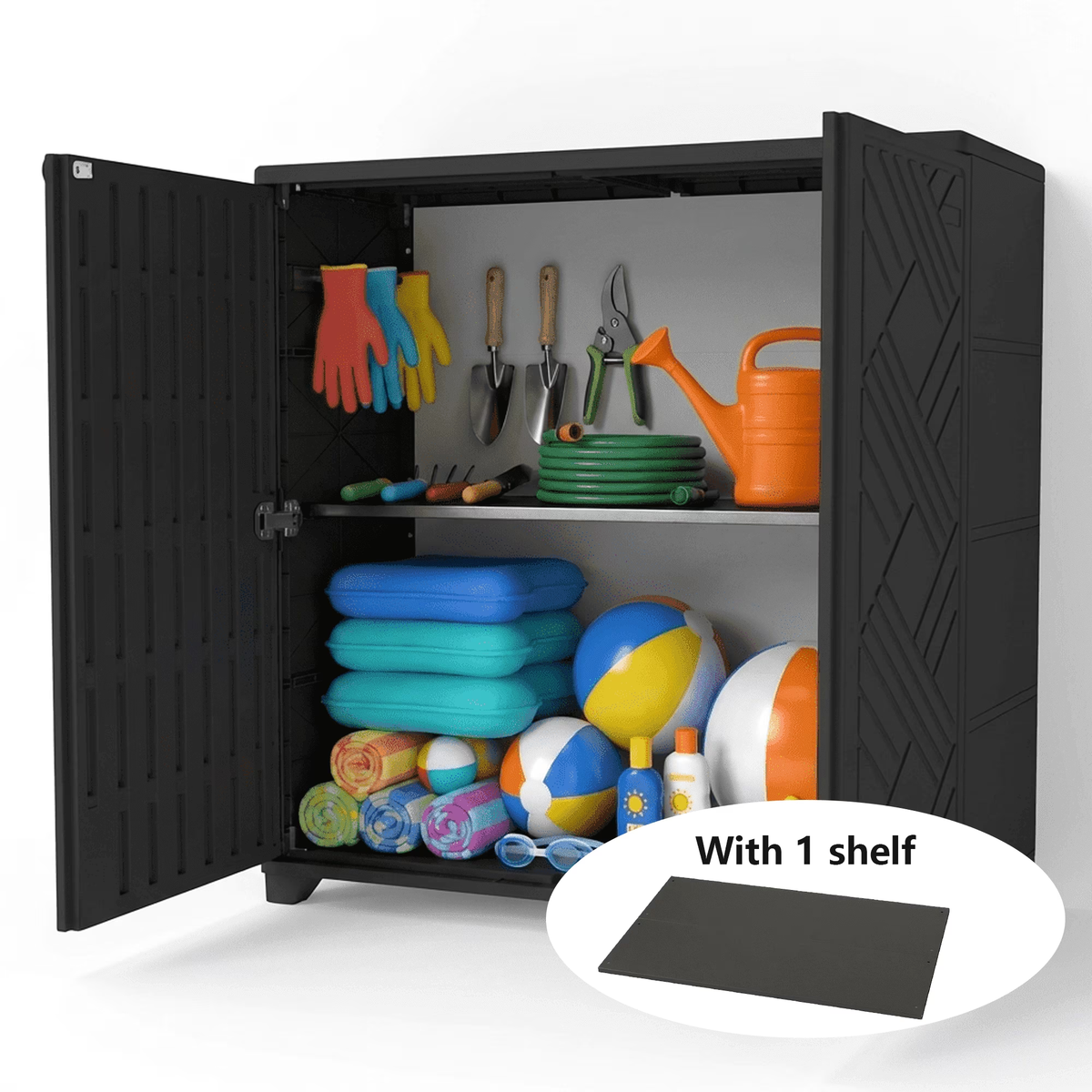 Yardgrace 34" Corner Outdoor Storage Cabinet, Weatherproof Resin Diamond Shed for Small Spaces, Black Or White