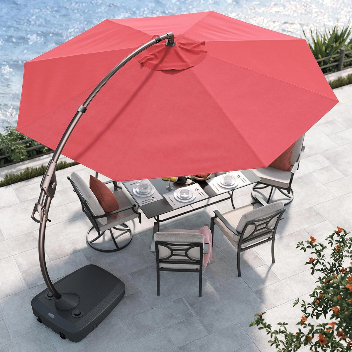 Deluxe Curved Cantilever Patio Umbrella with Removable Canopy