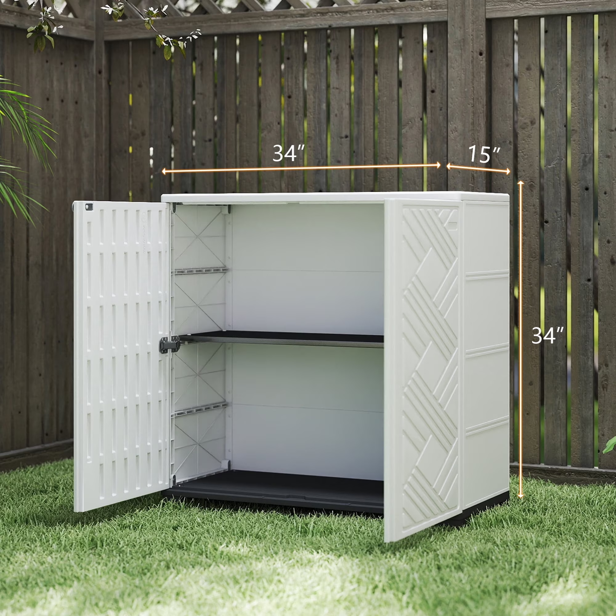 Yardgrace 34" Corner Outdoor Storage Cabinet, Weatherproof Resin Diamond Shed for Small Spaces, Black Or White