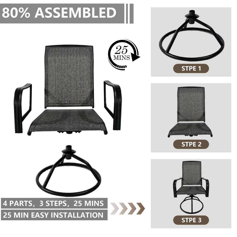 Yardgrace outdoor swivel dining chair assembly guide showing simple installation steps and components