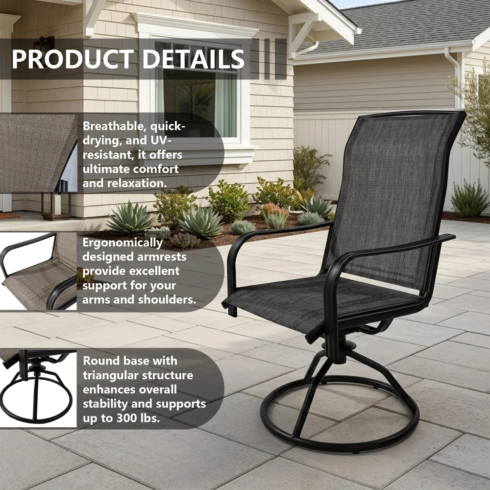 Yardgrace outdoor swivel chair with breathable mesh seat, curved backrest, and ergonomic arm support