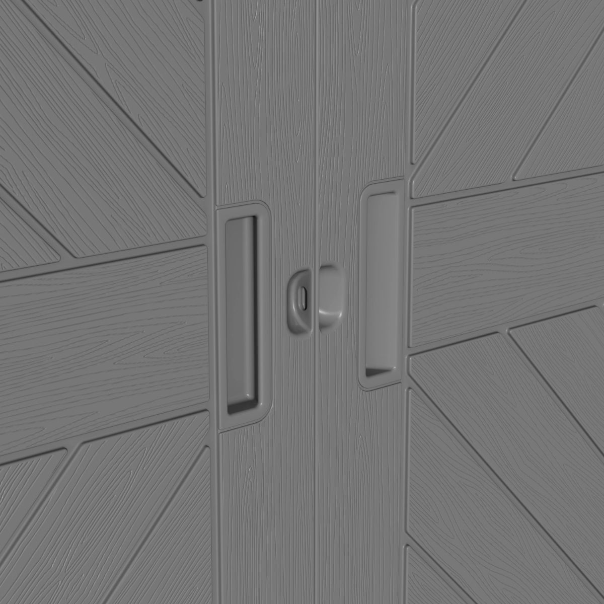 Double door latch detail on HDPE backyard shed