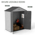 Outdoor storage shed with secure double doors shown open