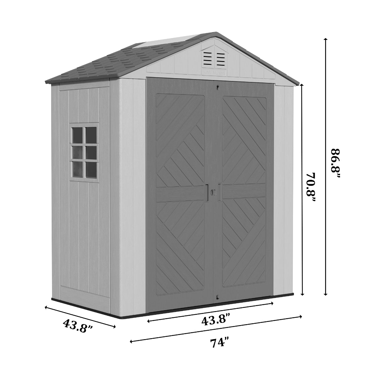Expandable outdoor storage shed dimensions and gable roof profile