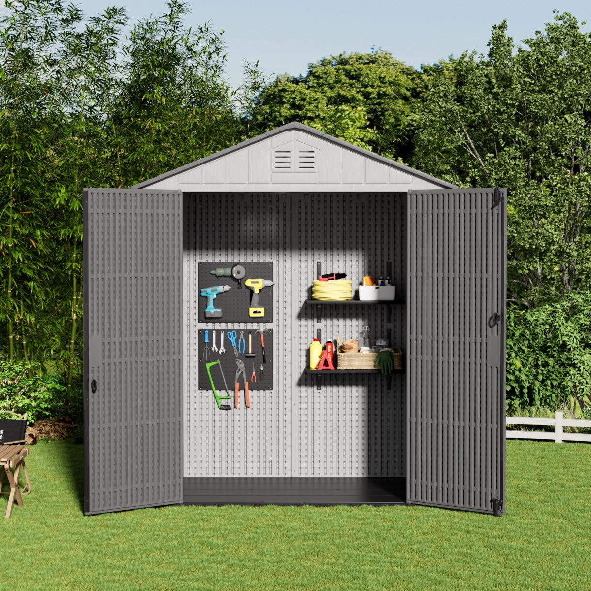 Two-section modular outdoor storage shed product view
