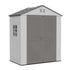 Expandable HDPE outdoor storage shed with gable roof and double doors