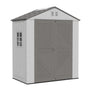 Expandable HDPE outdoor storage shed with gable roof and double doors
