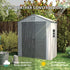 HDPE backyard storage shed in a landscaped garden setting