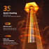 Tower patio heater with fast heating and radiant heat distribution