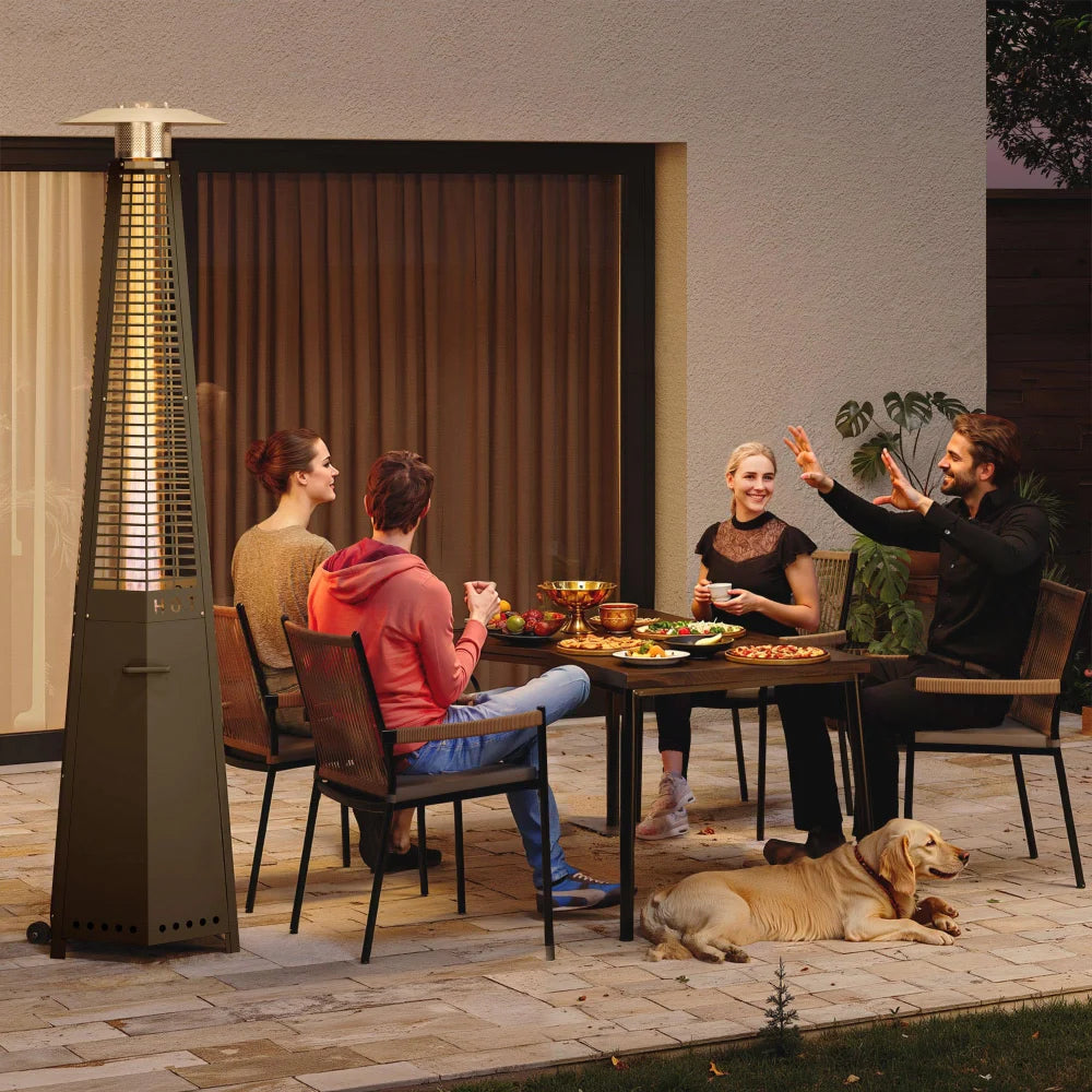 Propane tower patio heater for outdoor dining and patio gatherings