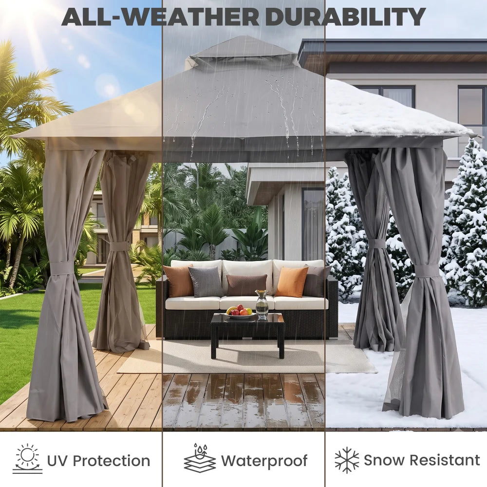 Weather-resistant Grey 10x10 gazebo with UV and rain protection