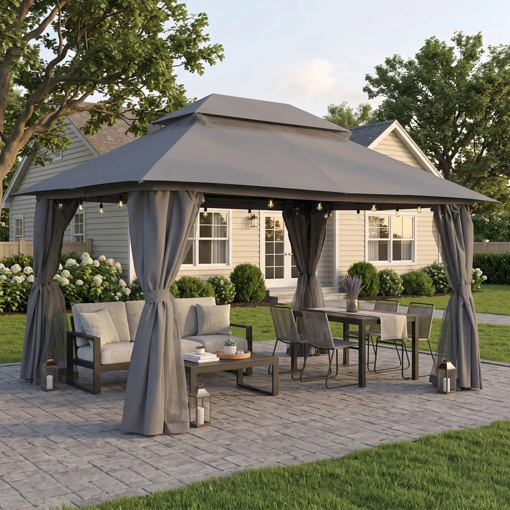 Grey 13x10 outdoor gazebo for backyard patio seating