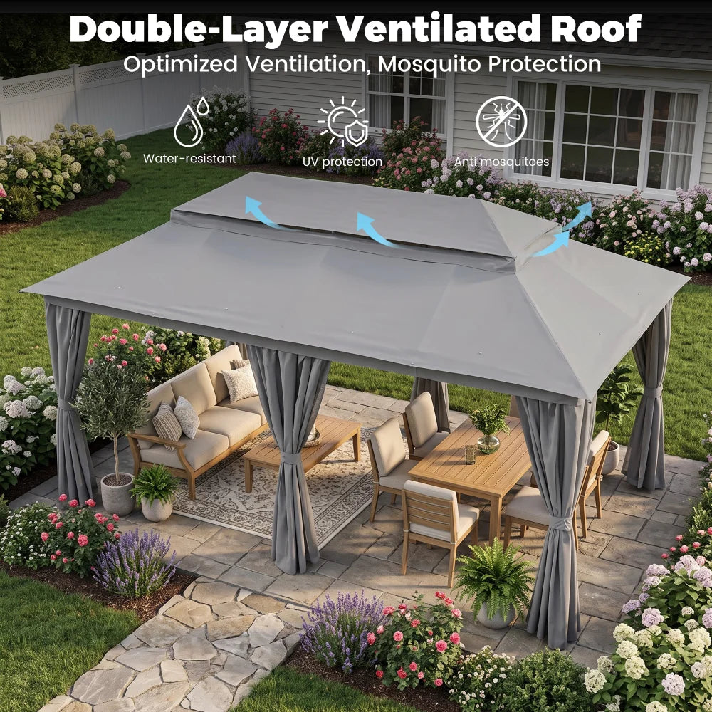 Soft top patio gazebo with double-layer ventilated roof