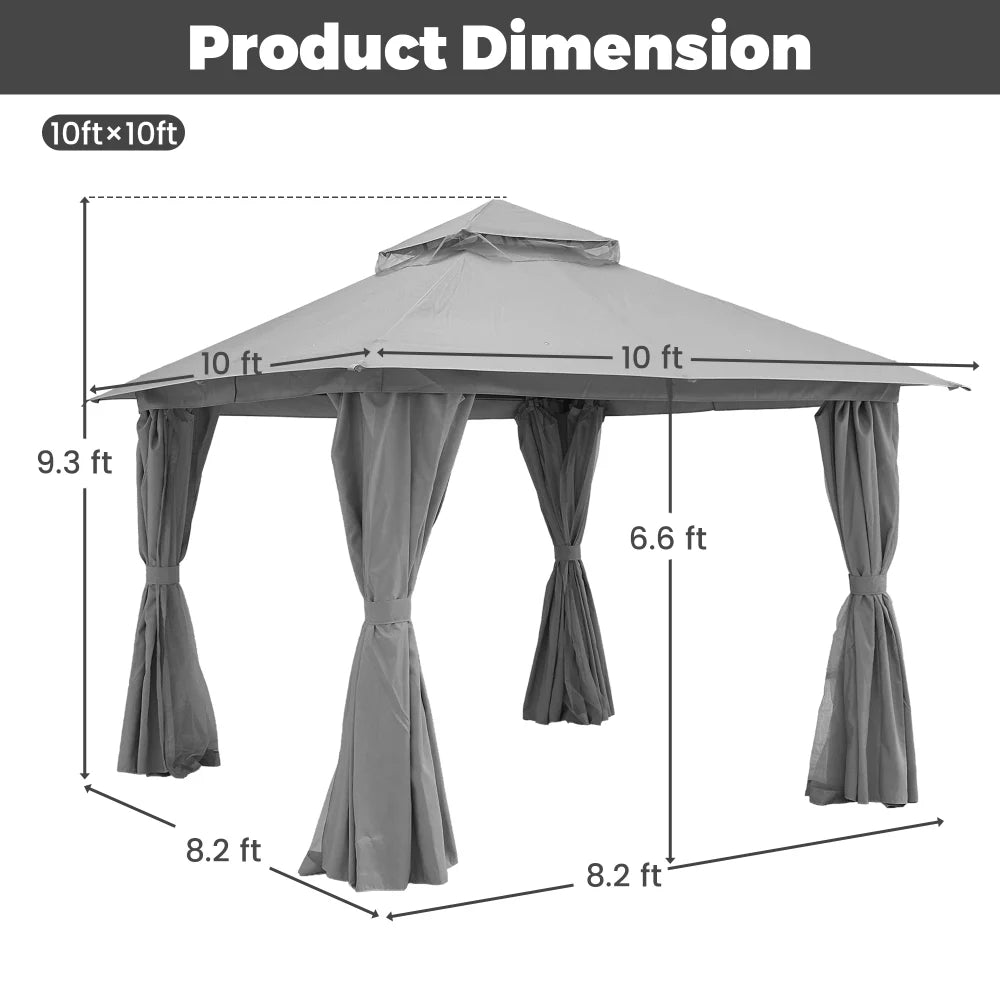 Grey 10x10 patio gazebo product dimensions