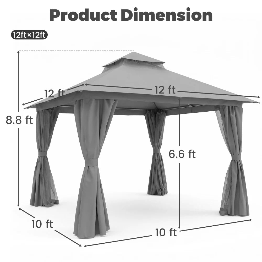 Grey 12x12 patio gazebo product dimensions