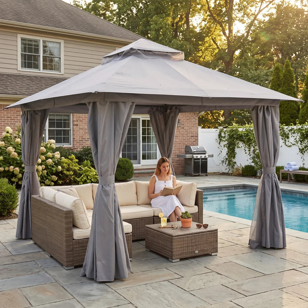 10' × 10' Soft-Top Roman-Style Gazebo with UV50+ Canopy, 1500 mm Water-Resistant, Ventilated Top | Yardgrace