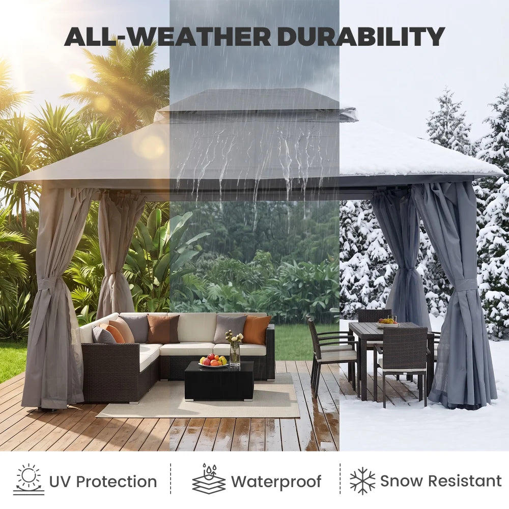 Weather-resistant Grey 13x10 gazebo with UV and rain protection