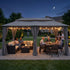 Gray rectangular gazebo for outdoor evening gatherings