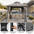 Gray soft top patio gazebo with reinforced frame and ripstop curtains