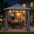 Outdoor gazebo with curtains for evening patio dining