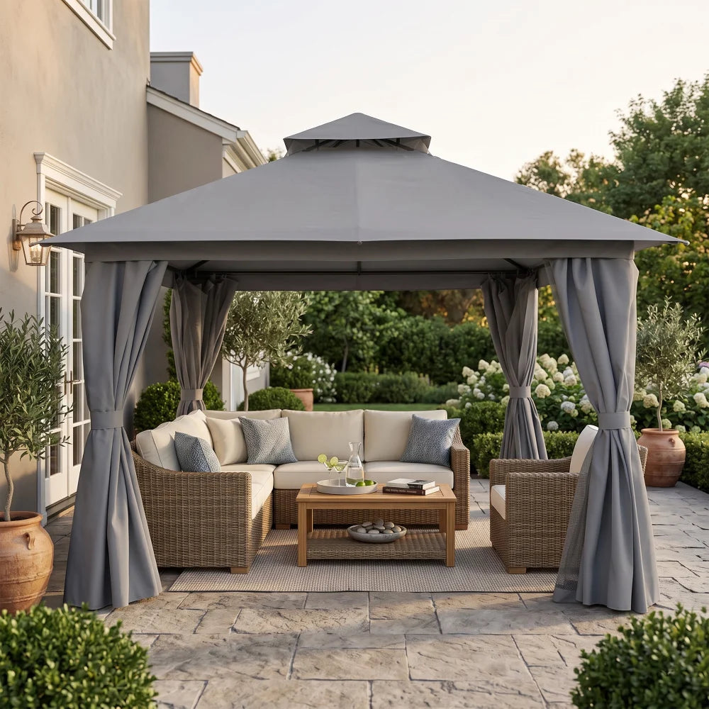 Grey 12x12 outdoor gazebo for backyard seating area