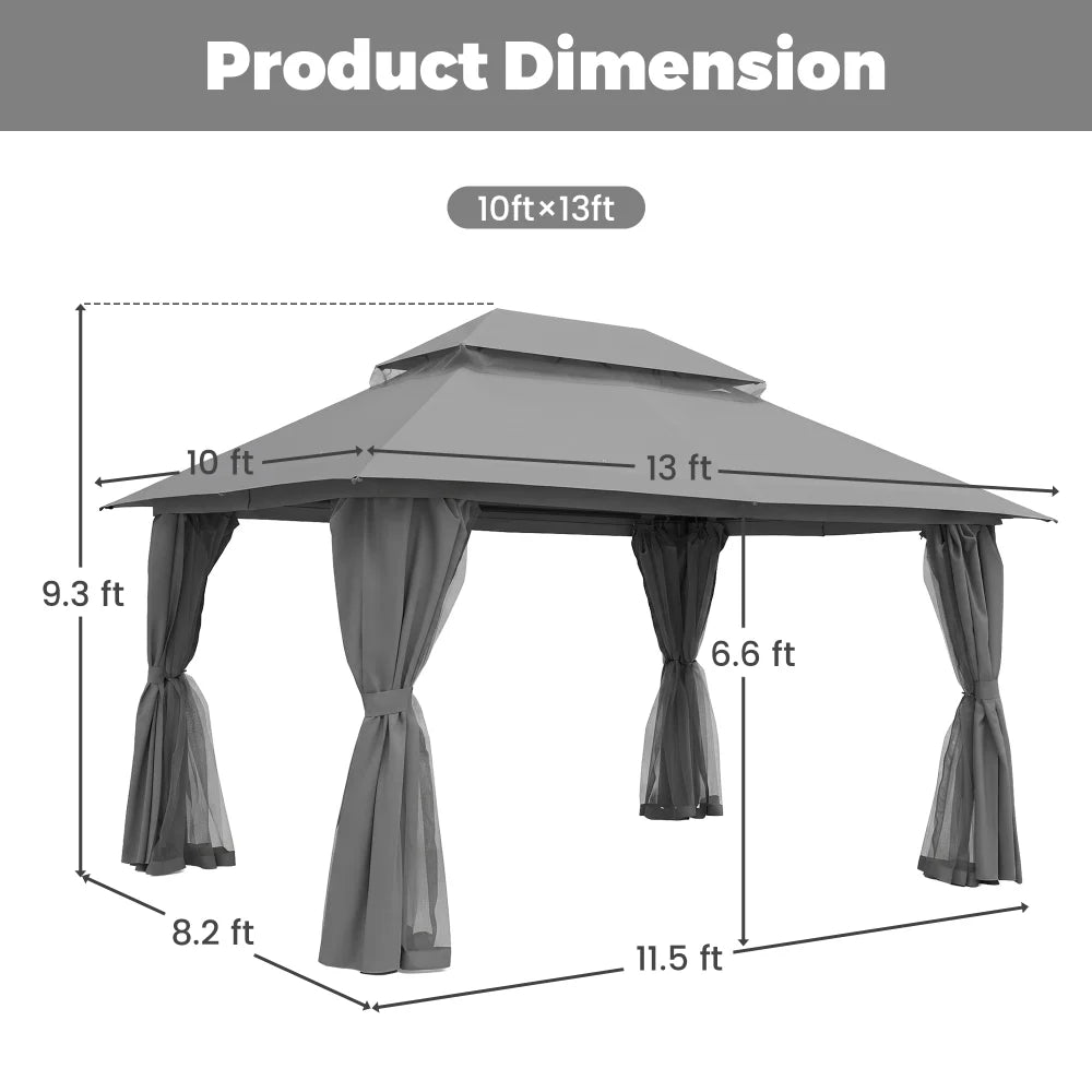 Grey 13x10 patio gazebo product dimensions