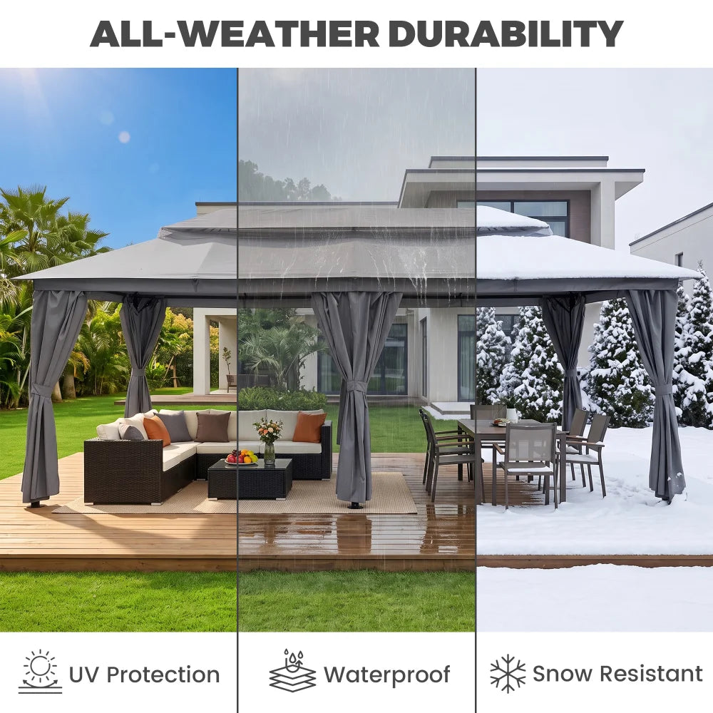 Weather-resistant gray patio gazebo with UV and rain protection