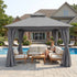 Grey 12x12 outdoor gazebo with curtains for patio seating