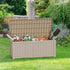 120 gallon deck box with open lid storing patio cushions and outdoor gear