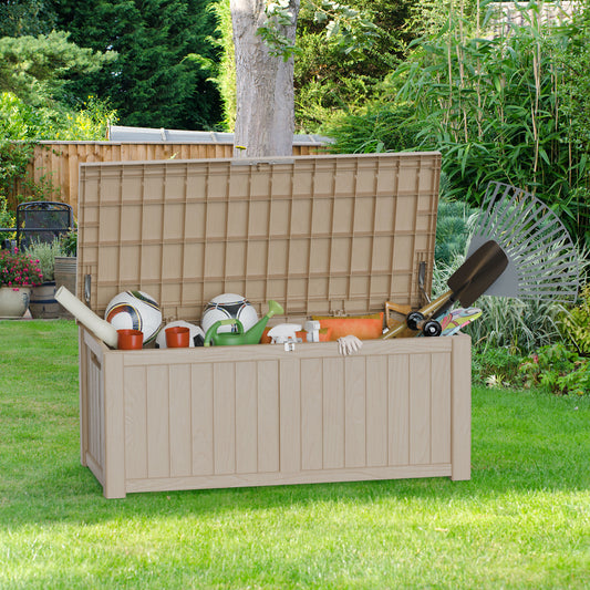 120 Gallon Outdoor Storage Box, Resin Deck Box, Waterproof , Lockable, UV-Resistant, Coffee