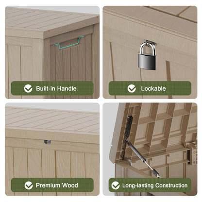 120 Gallon Outdoor Storage Box, Resin Deck Box, Waterproof , Lockable, UV-Resistant, Coffee