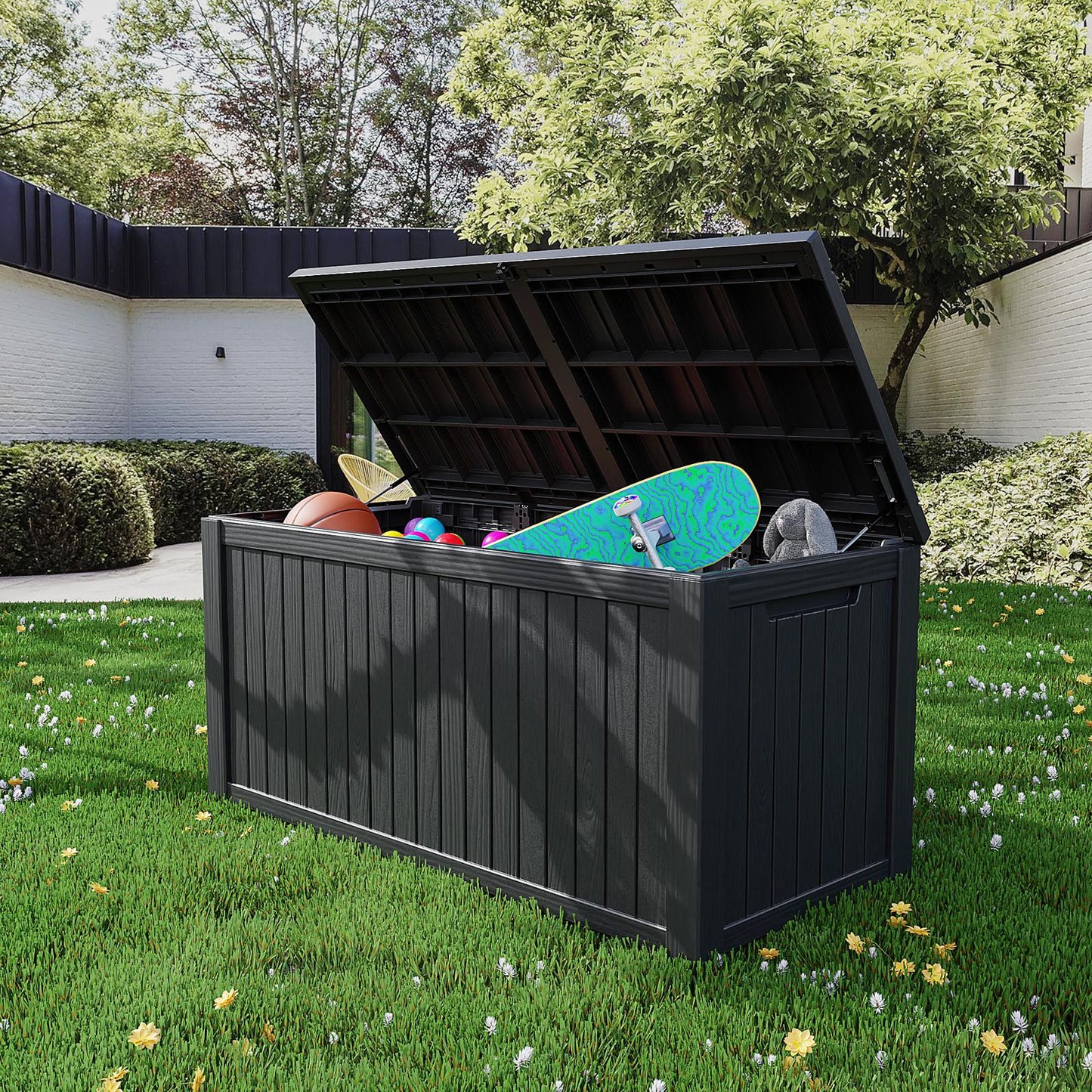 180 Gallon Outdoor Storage Box, Resin Deck Box, Waterproof , Lockable, UV-Resistant, Black